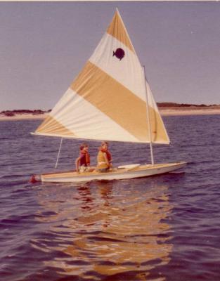 Erich and Laura sailing 'The Fritillary' long long ago
